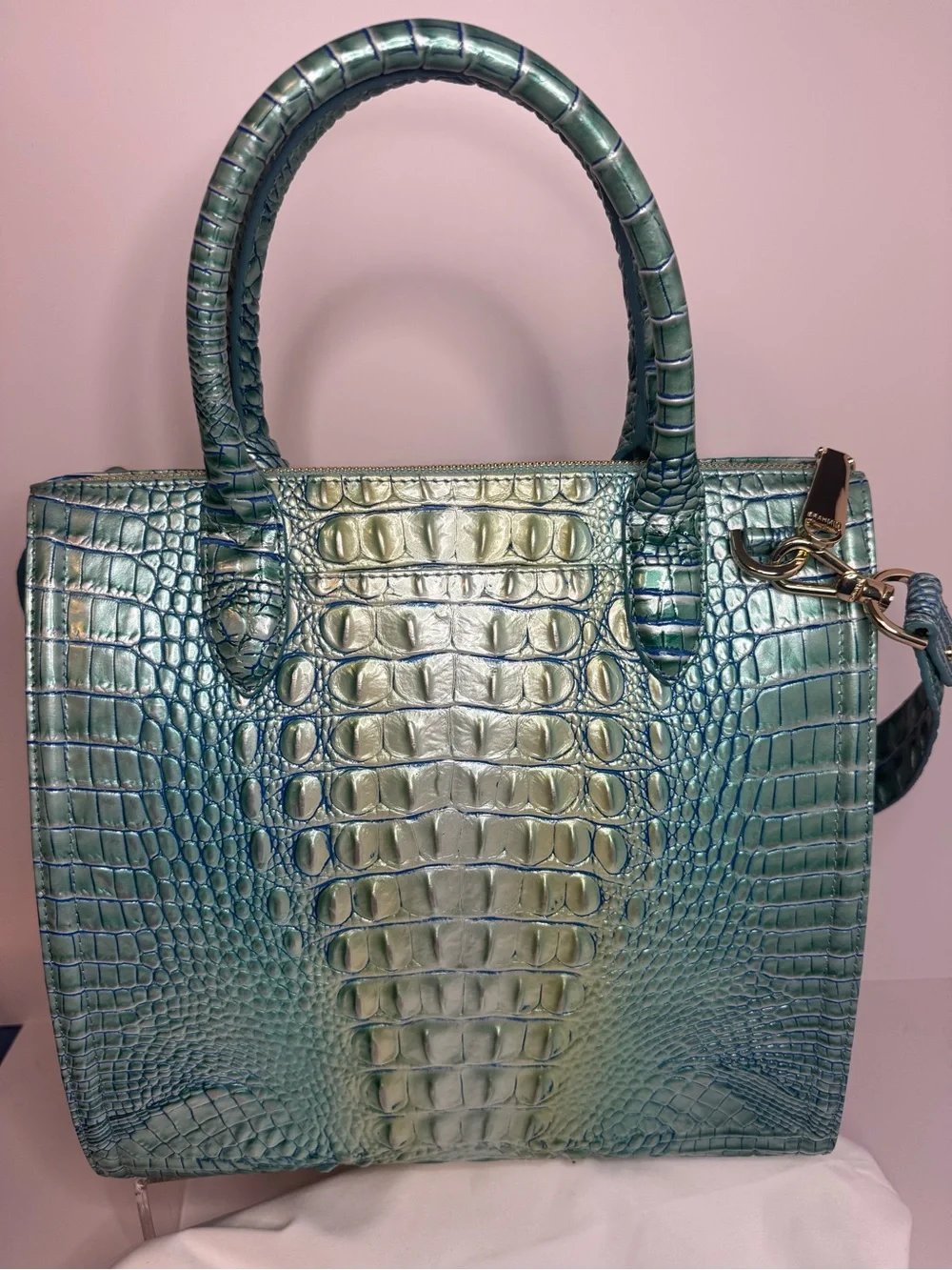 #304 Brahmin Caroline Seafoam Melbourne Embossed Leather Satchel Two-Way Bag